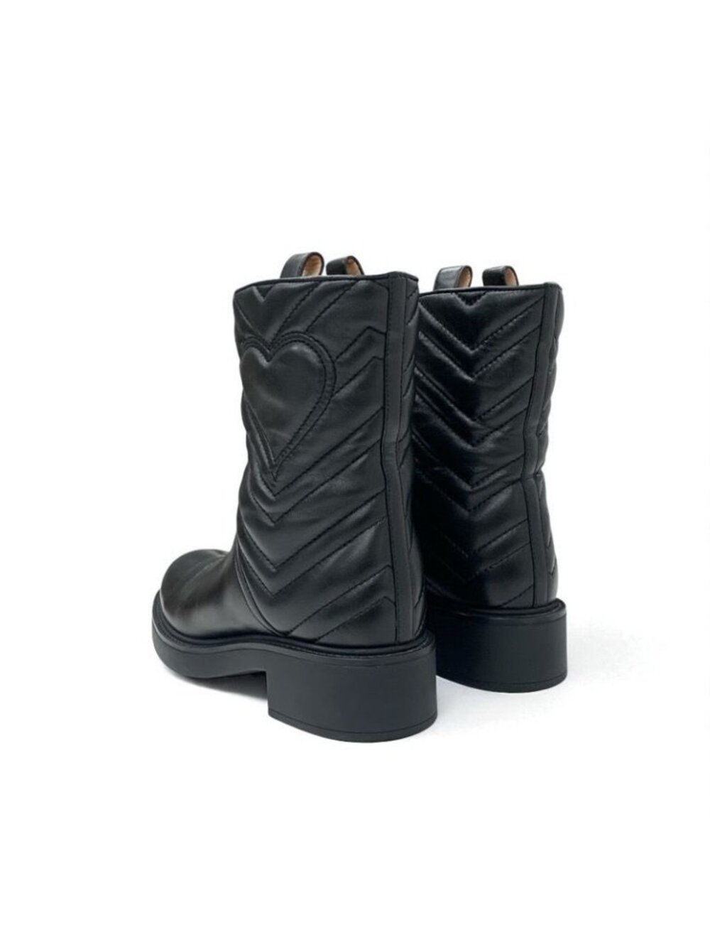 Gucci Boots Short Shoes Leather Black Double G Heart Quilting - Picture 5 of 10